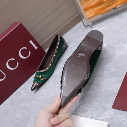 GG Savoy Ballerina Teal Green Brown Velvet Leather 864285