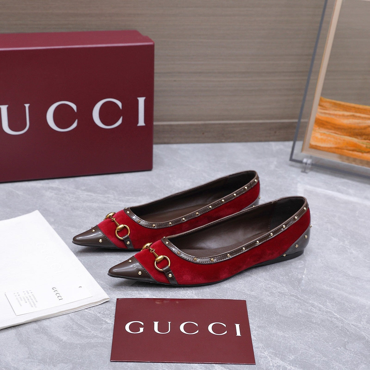 GG Savoy Ballerina Red Brown Velvet Leather 864286