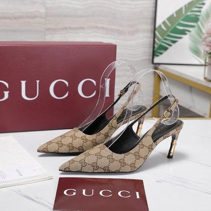 GG Castello Slingback 7.5cm Beige Canvas 864299