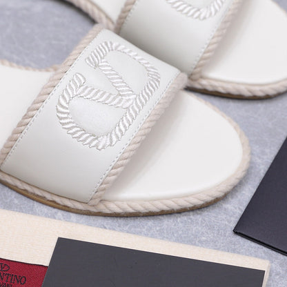 VLogo Torchon Slide Sandal White Leather Canvas 941249