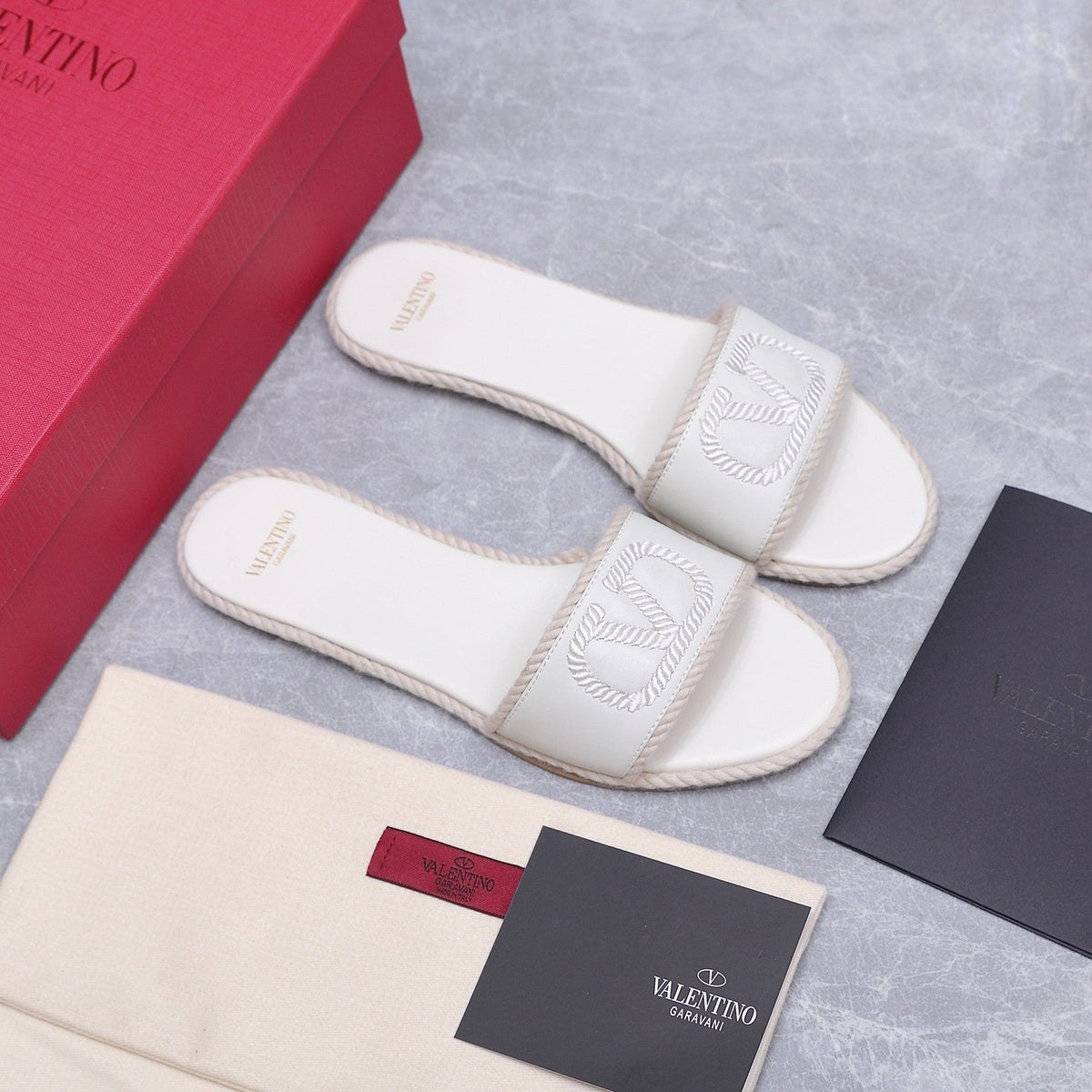 VLogo Torchon Slide Sandal White Leather Canvas 941249