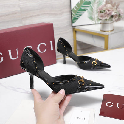 GG 26s Savoy Pumps Black Lambskin Canvas 961241