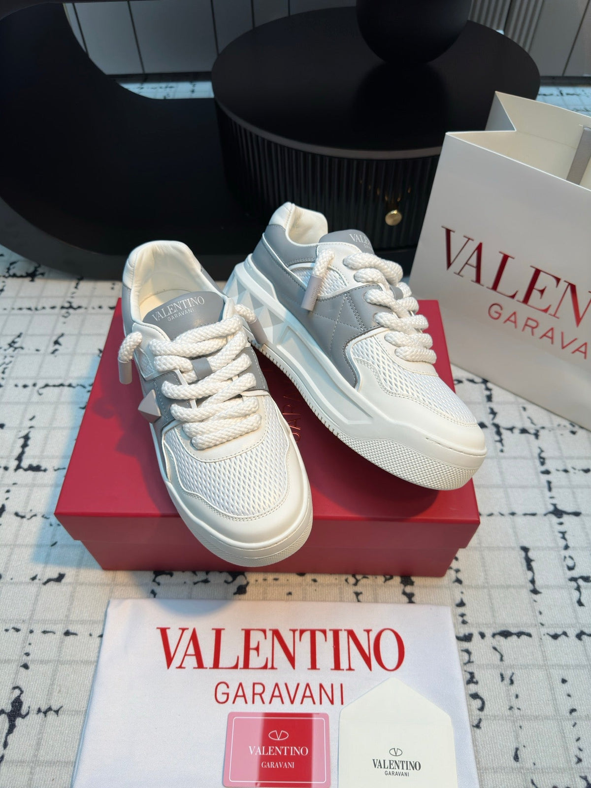 One Stud Xl Trainer In White Mix Grey Nappa Leather And Mesh Fabric 824989
