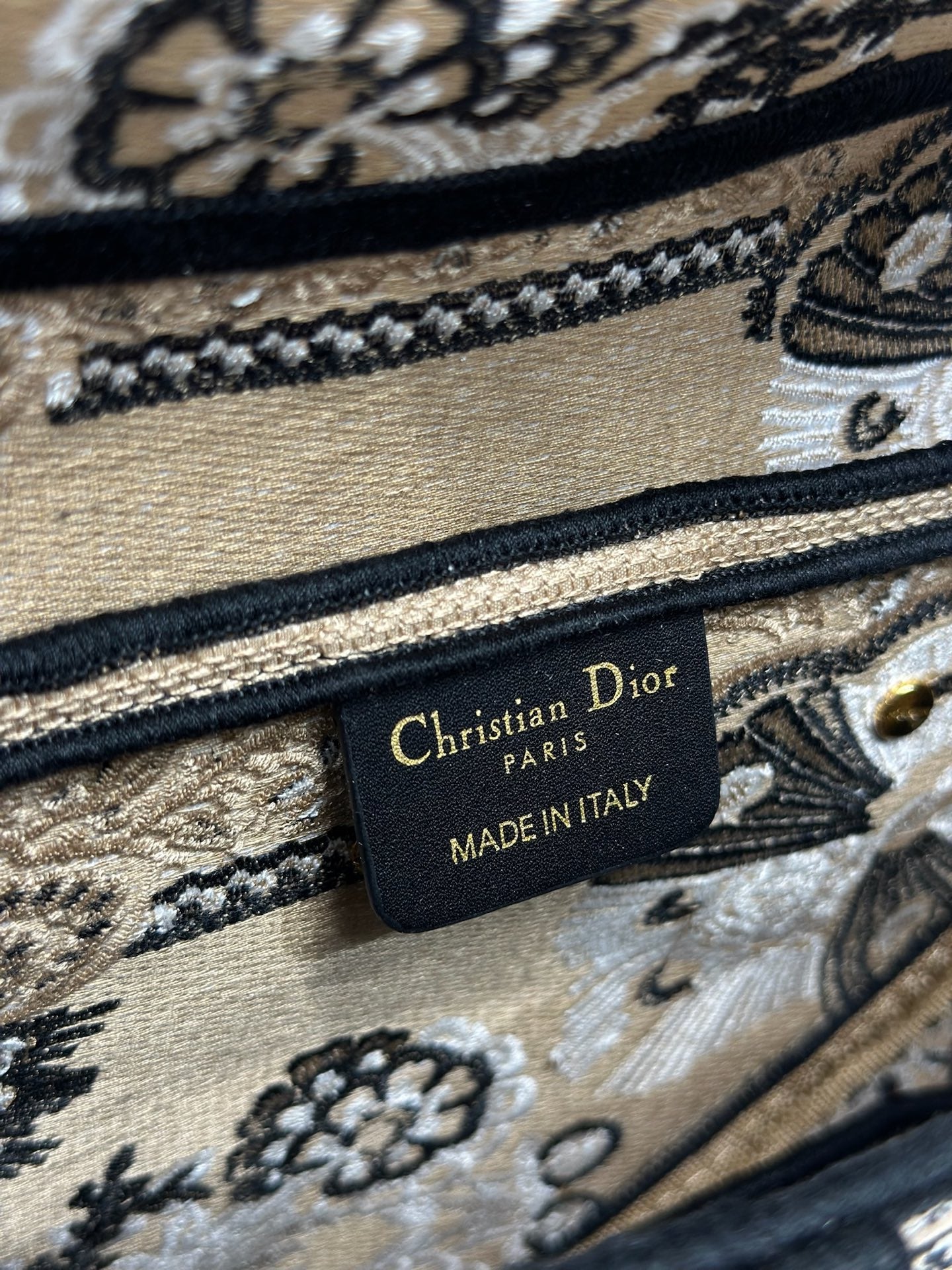 CD Saddle Bag 25.5cm Black Beige Butterfly Embroidery Canvas