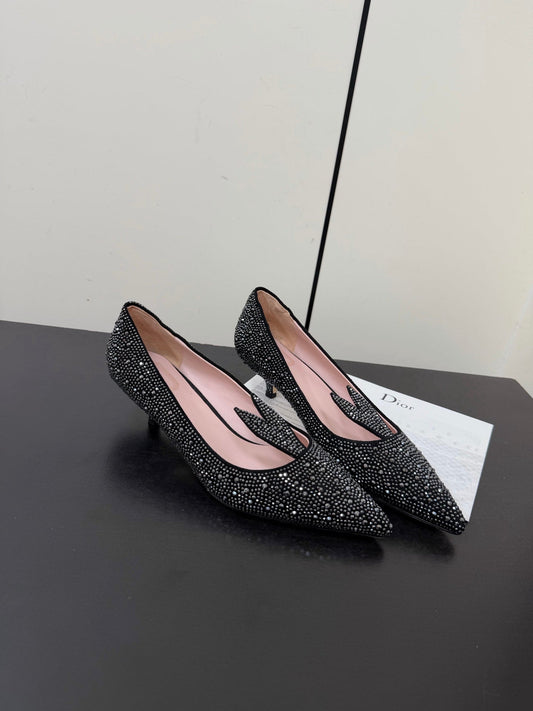 CD 26s Pointed-Toe High Heels 35mm In Black Suede Crystal