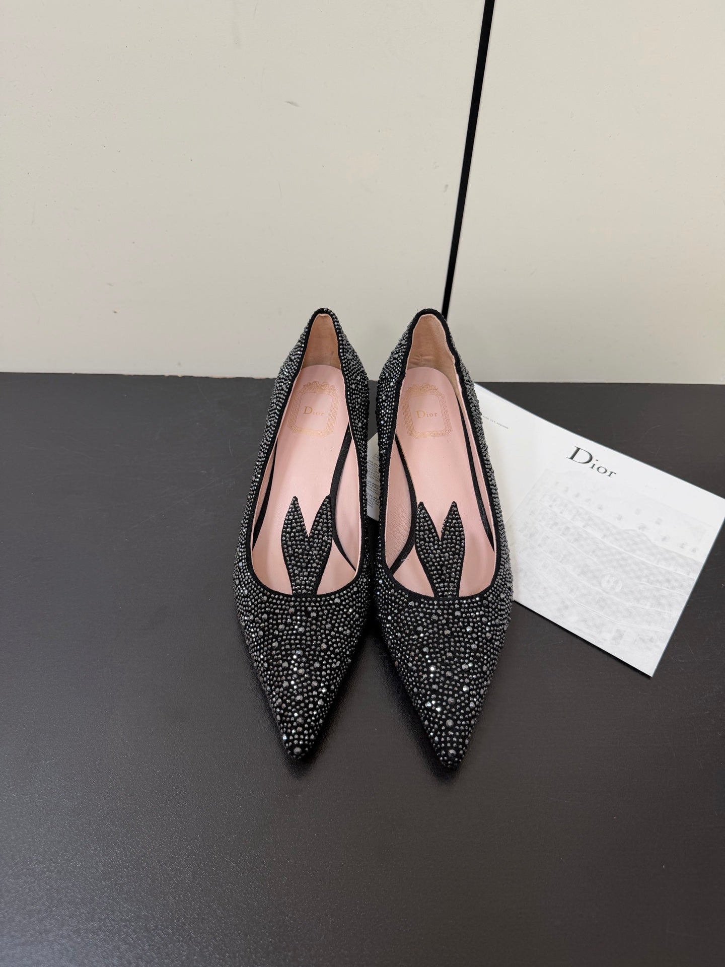 CD Heel Pointed Toe Rhinestone Slignback 3.5 Black Suede 619567
