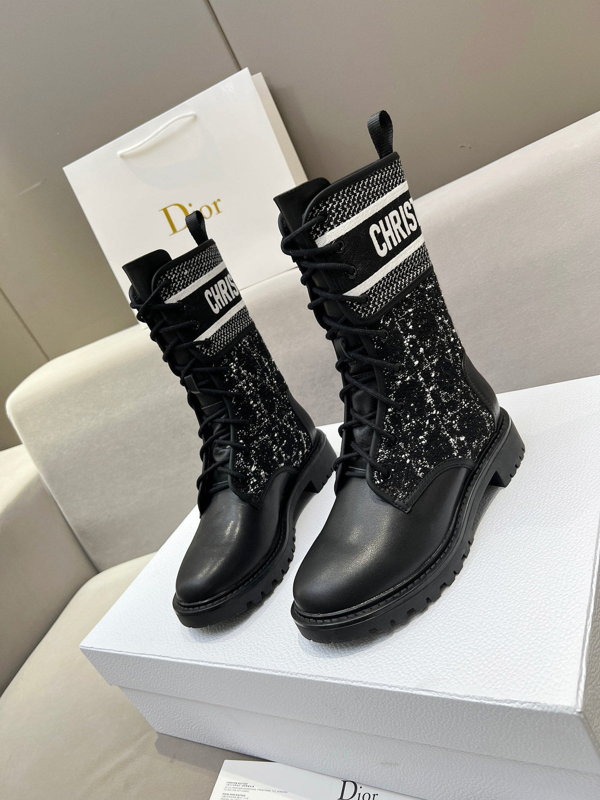 CD D-Major Ankle Boot In Black Mix White Tweed And Lambskin 107725