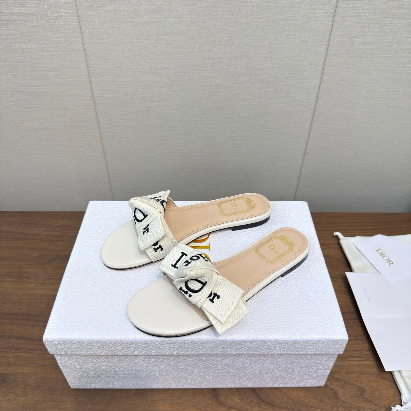 CD 26s J'Adior Slides White Canvas Lambskin 922457