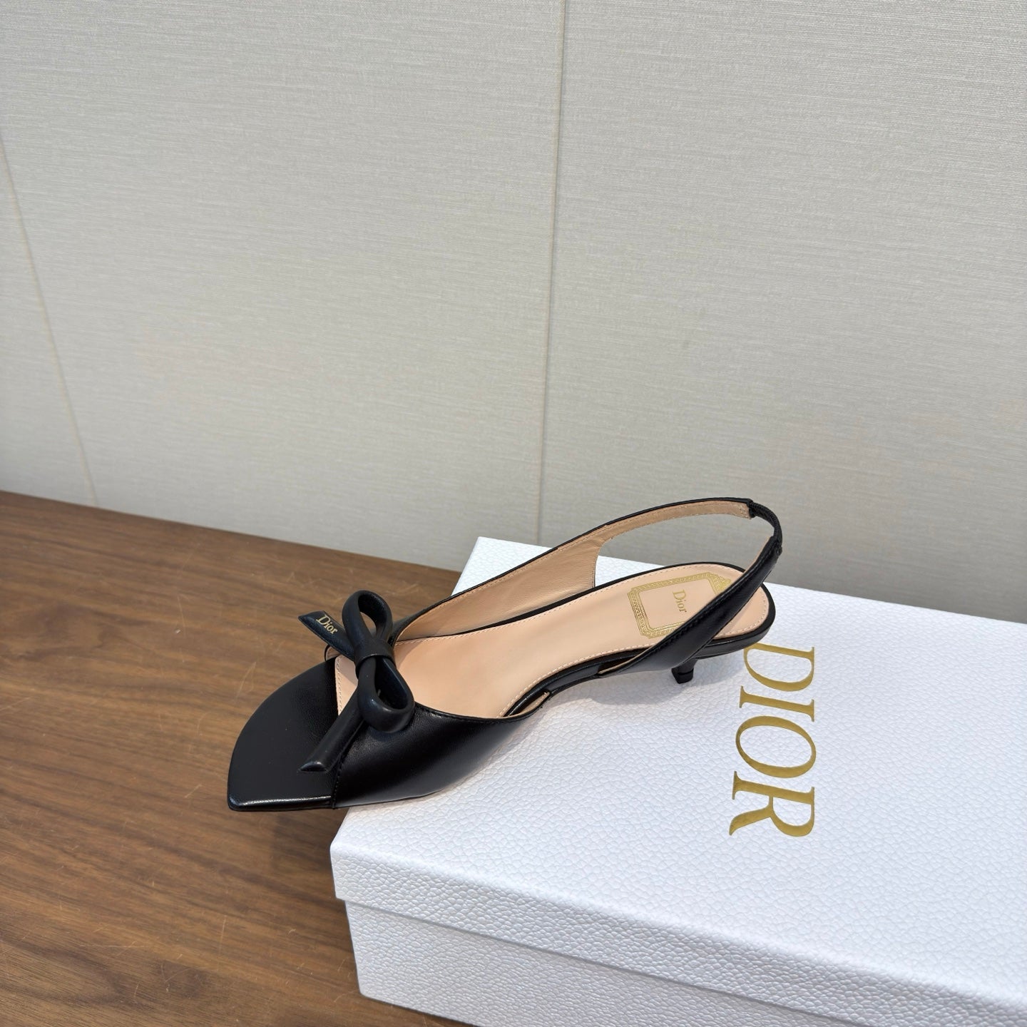 CD 26s Bow Heeled Slingback 3.5cm Black Lambskin 922492