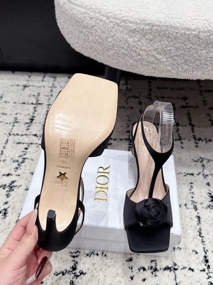 CD 26s Floral High-Heeled Sandals 9cm Black Satin 908242