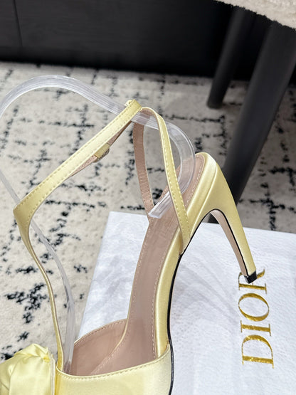 CD 26s Floral High-Heeled Sandals 9cm Light Yellow Satin 908243