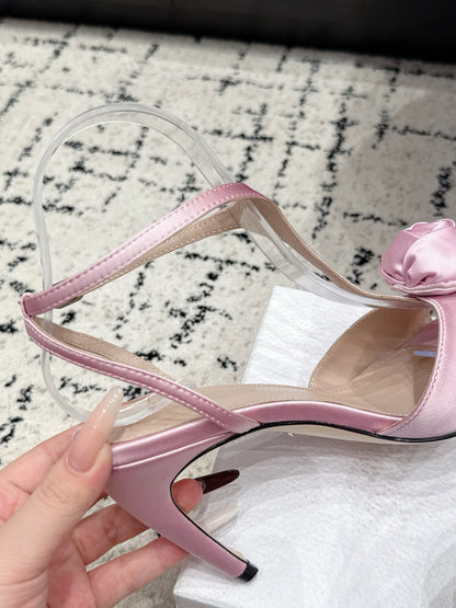 CD 26s Floral High-Heeled Sandals 9cm Light Pink Satin 908245