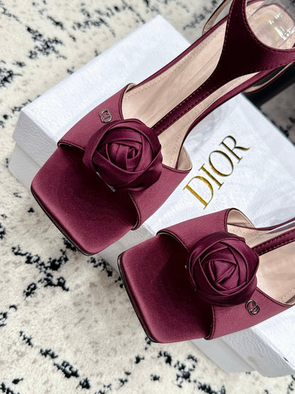 CD 26s Floral High-Heeled Sandals 9cm Burgundy Satin 908246