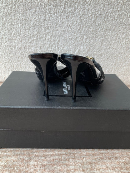SL Babylone Sandal Heeled 10cm Black Patent Calfskin