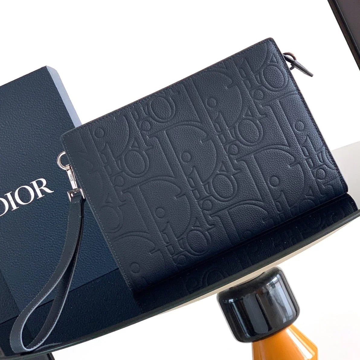 Dior 2026 A5 Triangle Pouch 27cm Navy Grained Calfskin 355418