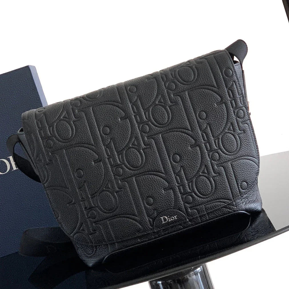 Dior 2026 Jett Flap Messenger Bag 25cm Black Grained Calfskin