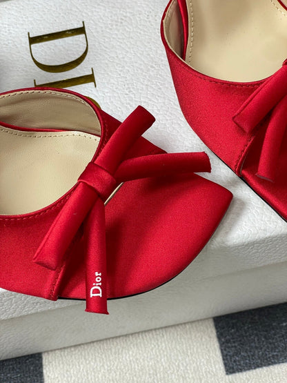 CD 26 Slingback 85 Red Beige Leather Silk Fabric 593603