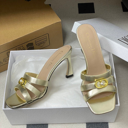 CD 26 High-Heeled Sandals 80mm Gold Metallic Cowhide 632584