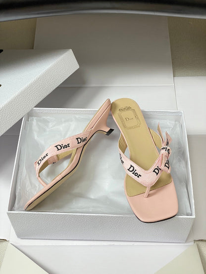 CD J'Adior Heeled Thong Sandal Pink Beige Leather 834939