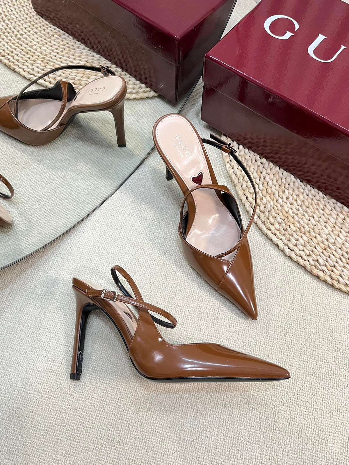 GC 100mm Heeled Slingbacks Brown Sheepskin 294606
