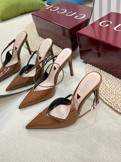 GC 100mm Heeled Slingbacks Brown Sheepskin 294606