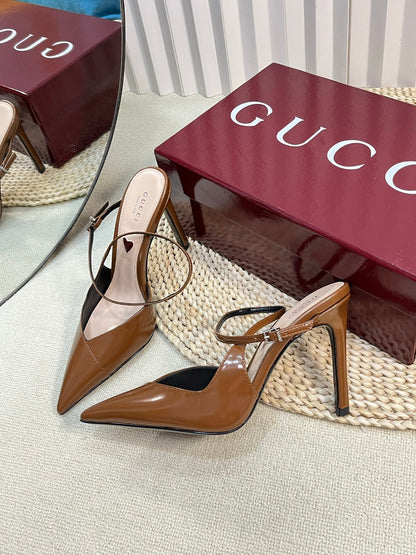GC 100mm Heeled Slingbacks Brown Sheepskin 294606