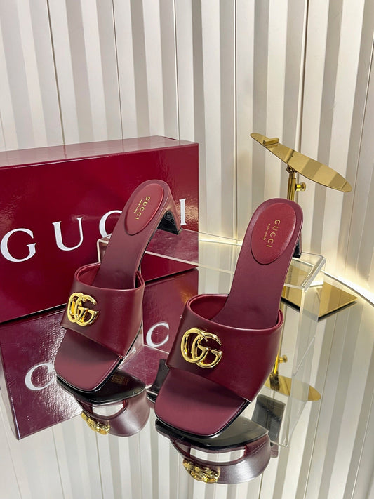 GG 26S Slippers 4.5cm Burgundy Leather 616455