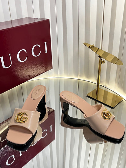 GG 26S Slippers 4.5cm Light Pink Leather 616456