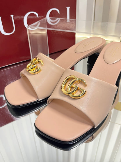 GG 26S Slippers 4.5cm Light Pink Leather 616456