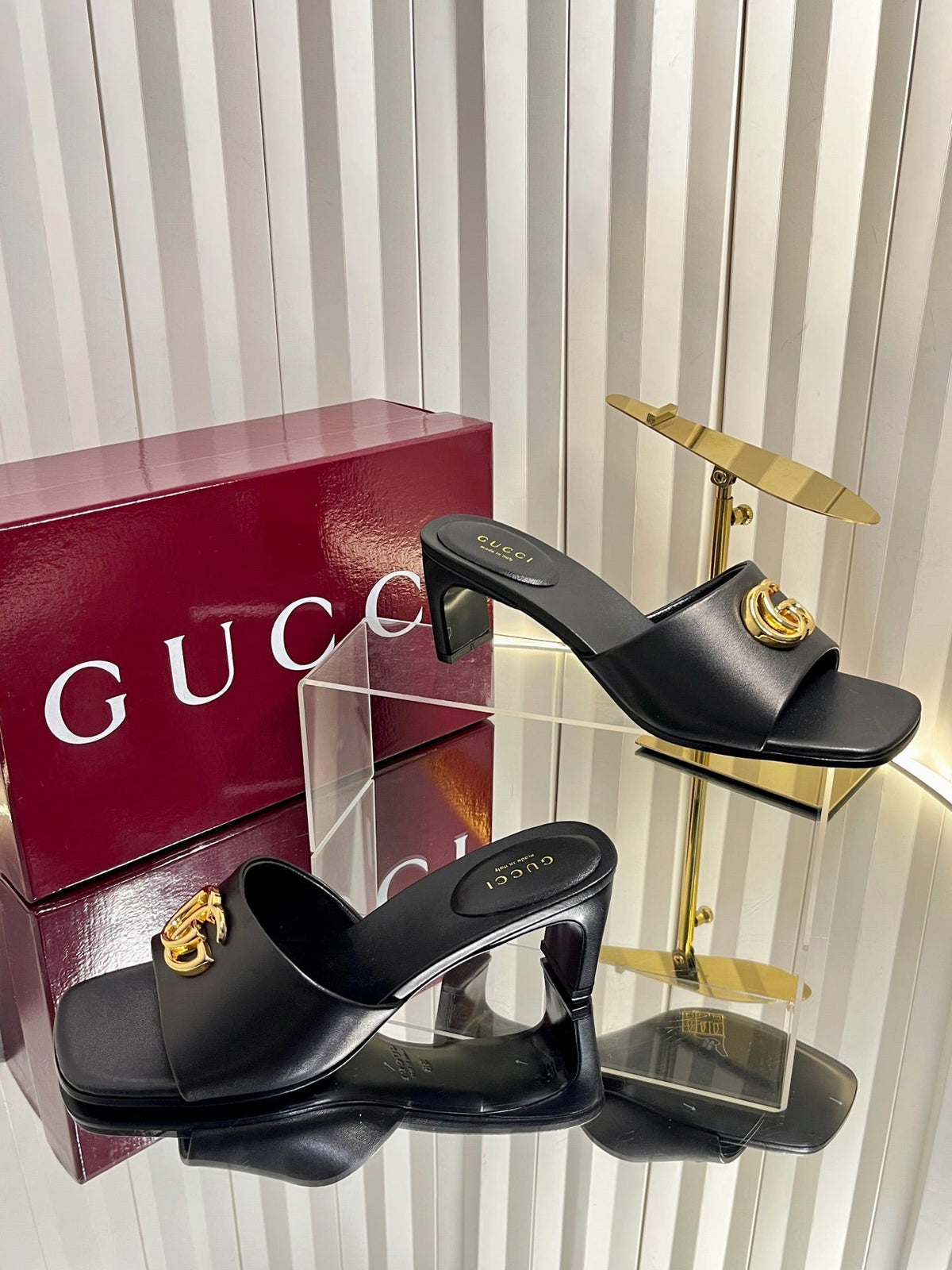 GG 26S Slippers 4.5cm Black Leather 616460