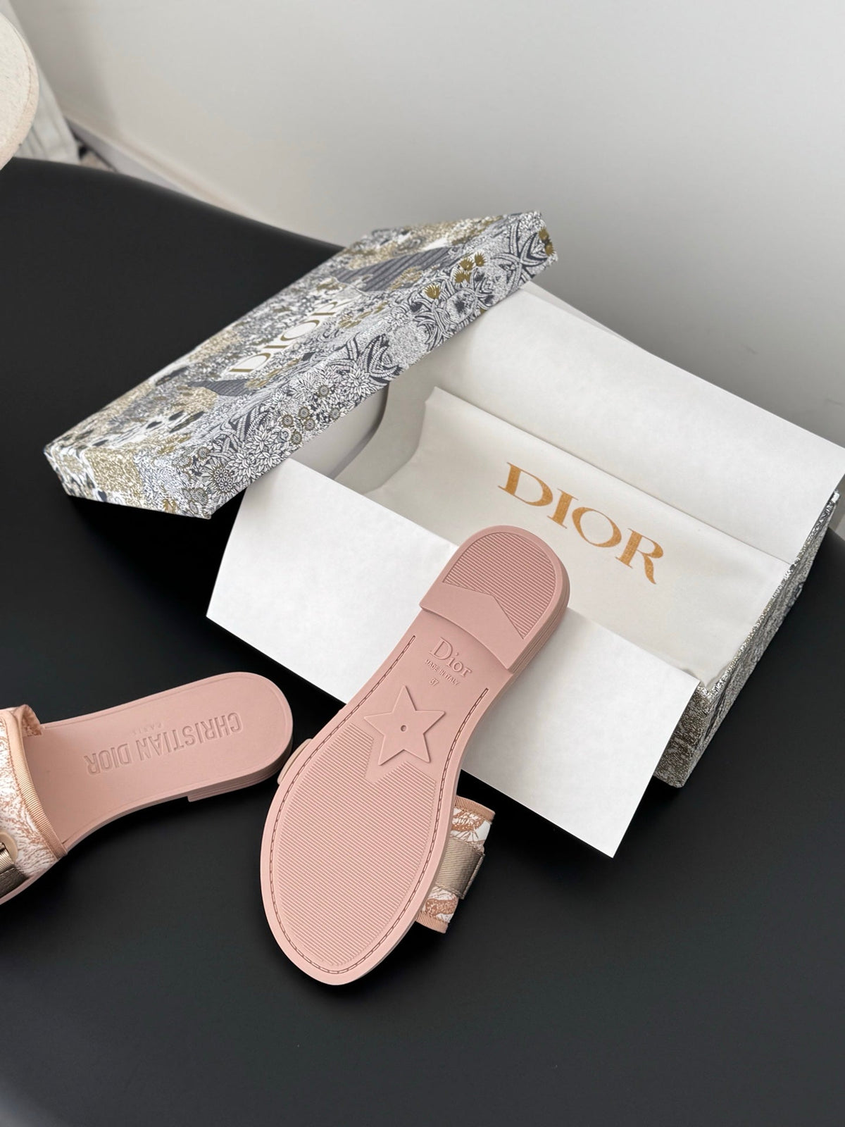 CD D-Wander Slide Pink Dior Oblique Printed Technical Fabric 540692