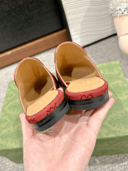 Horsebit Mule Red Canvas