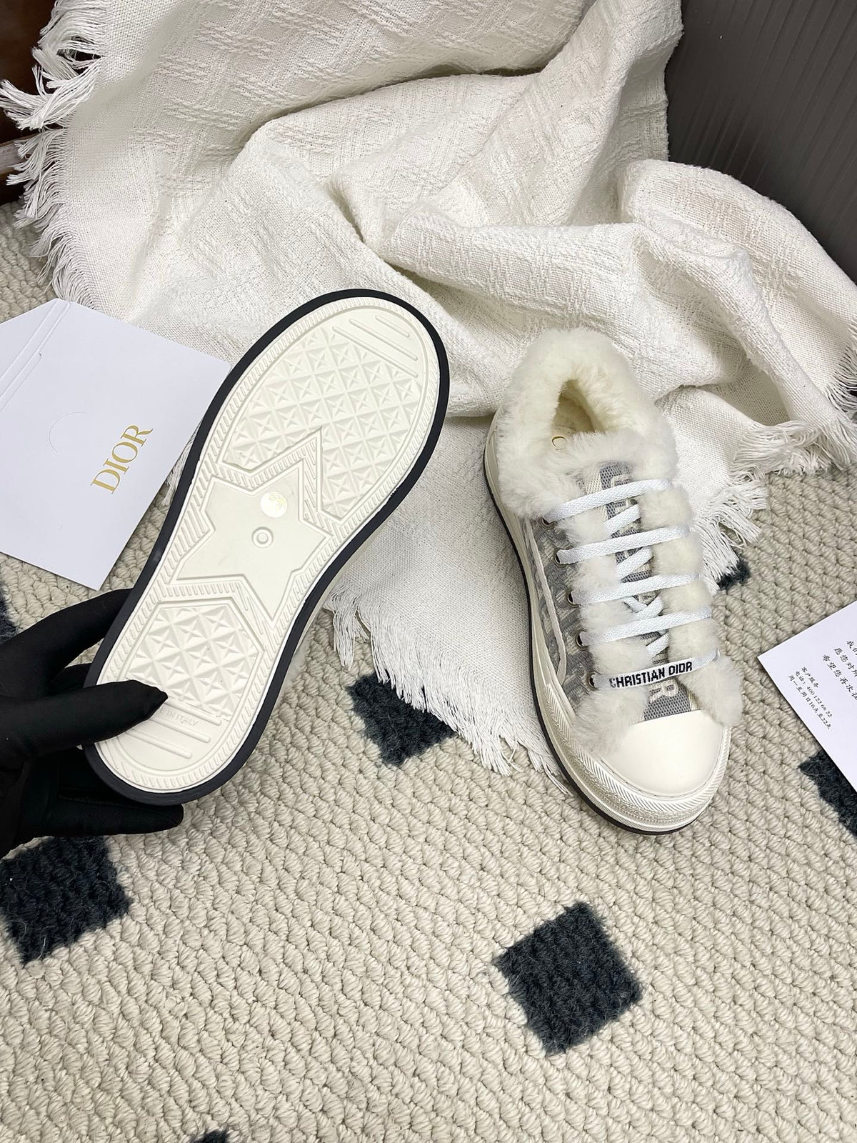 CD Walk'n Dior Platform Sneaker Grey Beige Oblique Motif Fabric Wool