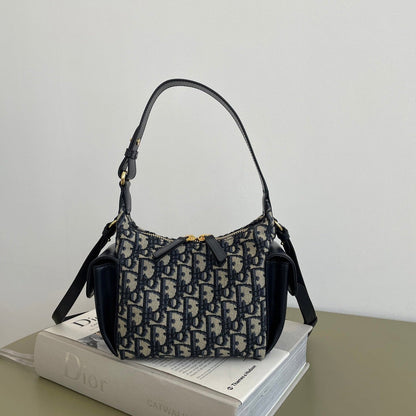 CD Medium Dream Bag 18 Blue Oblique Jacquard and Calfskin
