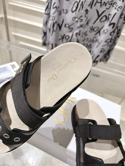 CD 26s Double-Strap Slide Sandals Black Calfskin 919011