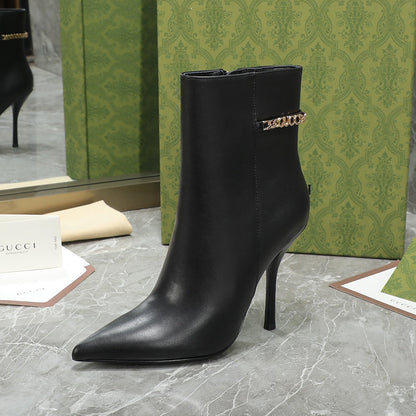 GG Ankle Boots with Chain 105mm Black Calfskin 432682