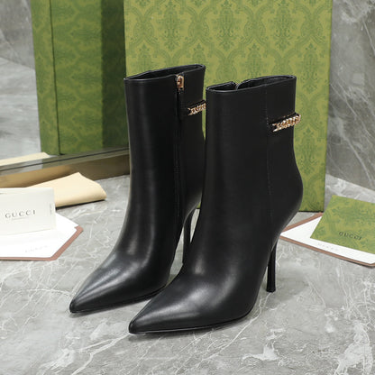 GG Ankle Boots with Chain 105mm Black Calfskin 432682