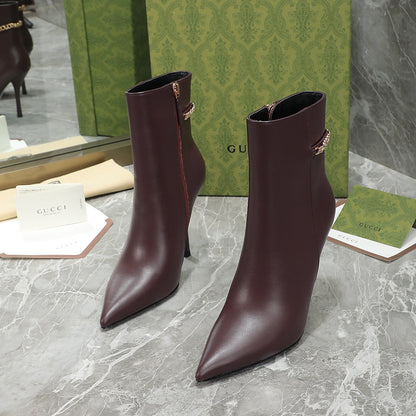 GG Ankle Boots with Chain 105mm Chocolate Calfskin 432683