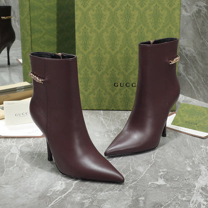 GG Ankle Boots with Chain 105mm Chocolate Calfskin 432683