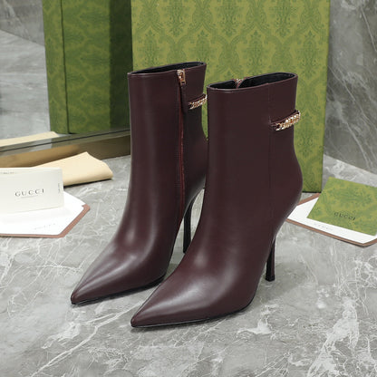 GG Ankle Boots with Chain 105mm Chocolate Calfskin 432683