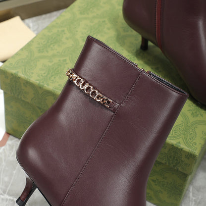 GG Ankle Boots with Chain 45mm Chocolate Calfskin 432684