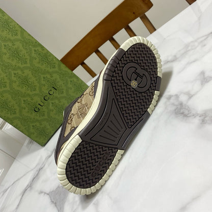 GG 26s Re-Web Trainer Sneakers In Brown Calfskin And Beige Canvas