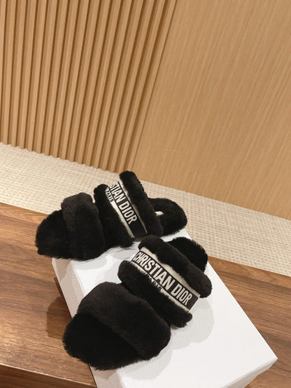 CD Sandal Black White Fleece And Canvas Fabric