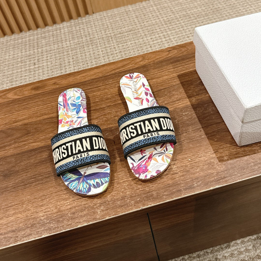 CD 26s Slide Sandals In Multicolor Butterfly Print Logo Strap