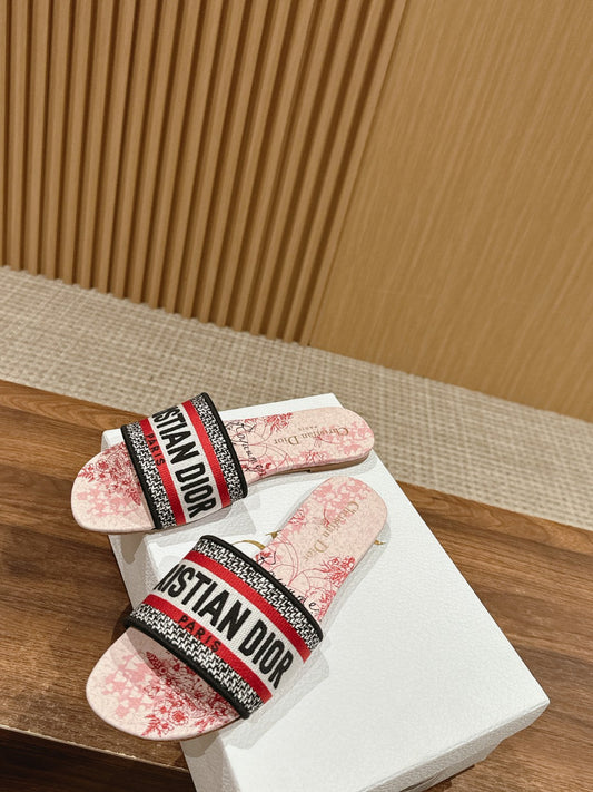 CD 26s Slide Sandals In Red Toile Print Logo Strap