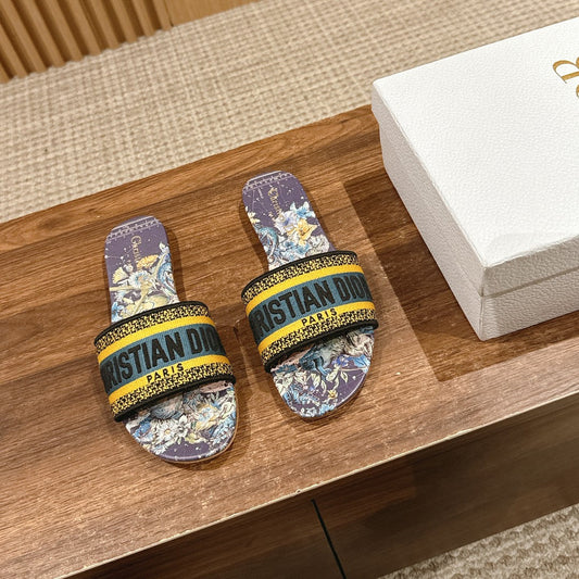 CD 26s Slide Sandals In Purple Floral Multicolor Logo Strap