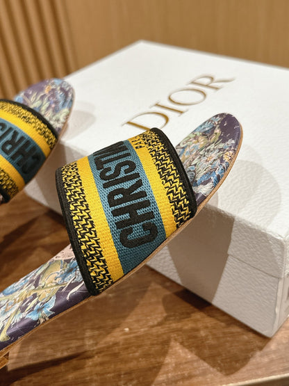 CD 26s Slide Sandals In Purple Floral Multicolor Logo Strap
