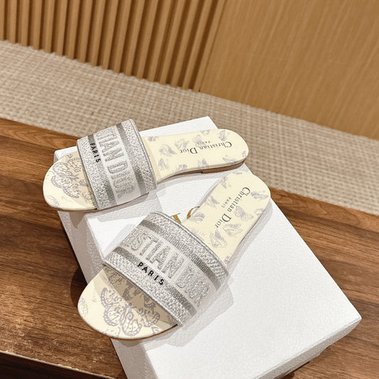 CD 26s Slide Sandals In Grey Butterfly Print Logo