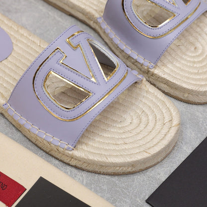 Vlogo Cut-Out Slide 20 Purple Calfskin Beige Sole Raffia