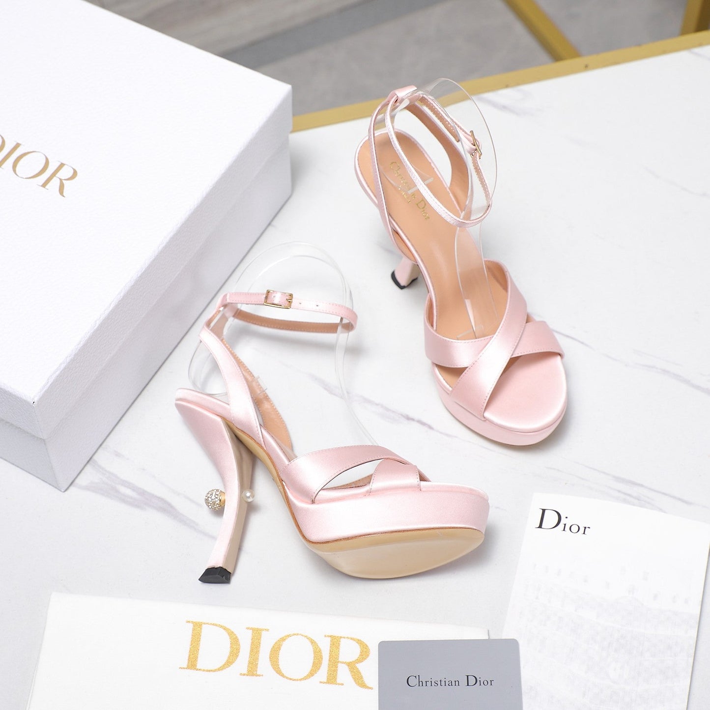 CD Pearl-Embellished High Heel Sandals 25s 115 Mm In Light Pink Satin